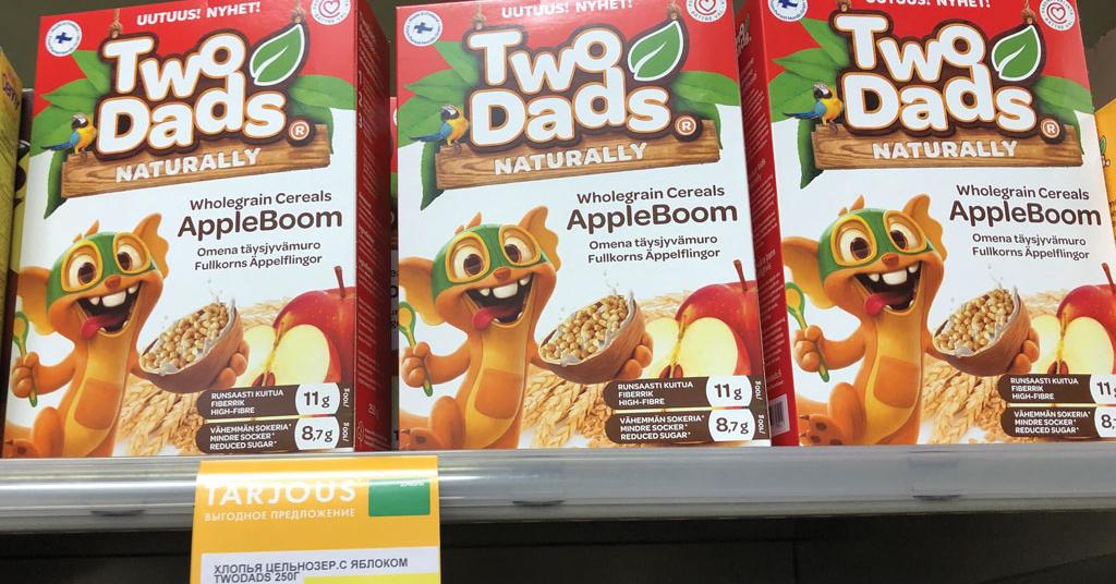 TwoDads® Cerealboxes on shelves in Russia